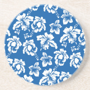 Porta-copos De Arenito Padrão de Flor Azul Hawiian