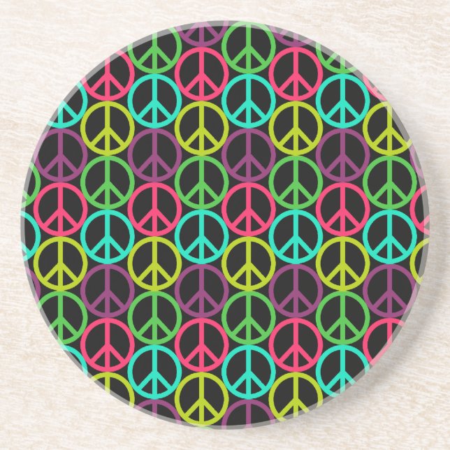 Porta-copos De Arenito Padrão de Hippie Peace Sign (Frente)