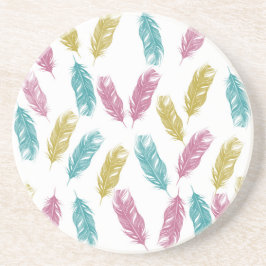 Porta-copos De Arenito Padrão de Penas Coloridas