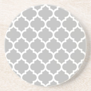 Porta-copos De Arenito Padrão de Quatrefoil Marroquino Branco da cinza #