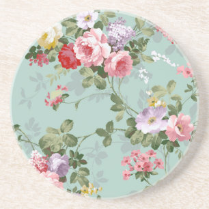 Porta-copos De Arenito Padrão de Rosas vermelhas Rosa Elegante Vintage