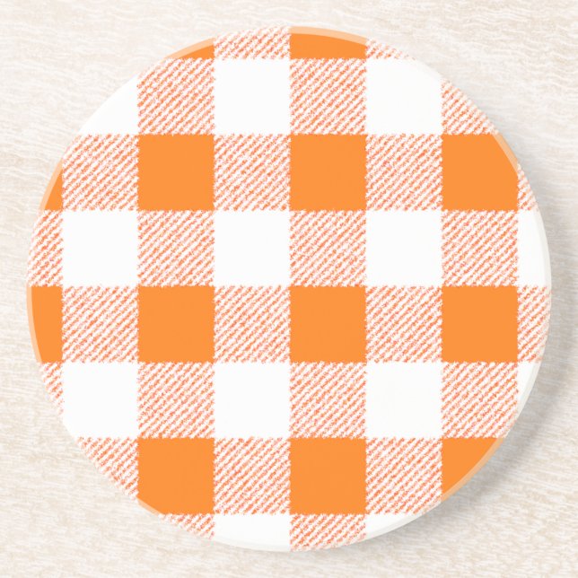 Porta-copos De Arenito Padrão de Verificação de Gingham Laranja (Frente)