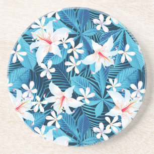 Porta-copos De Arenito Padrão Floral Tropical de Hibiscus