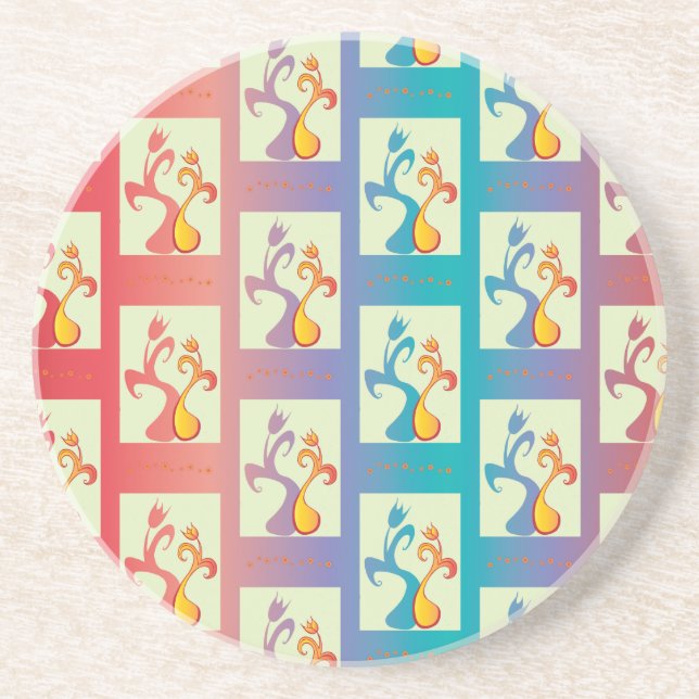 Porta-copos De Arenito Padrão moderno de Casal vermelho, púrpura e azul d (Frente)