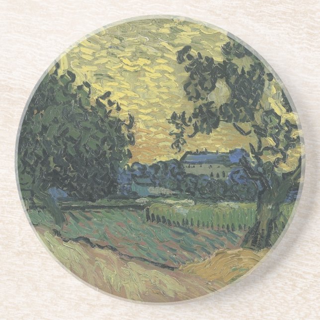 Porta-copos De Arenito Paisagem Van Gogh em Twilight (Frente)