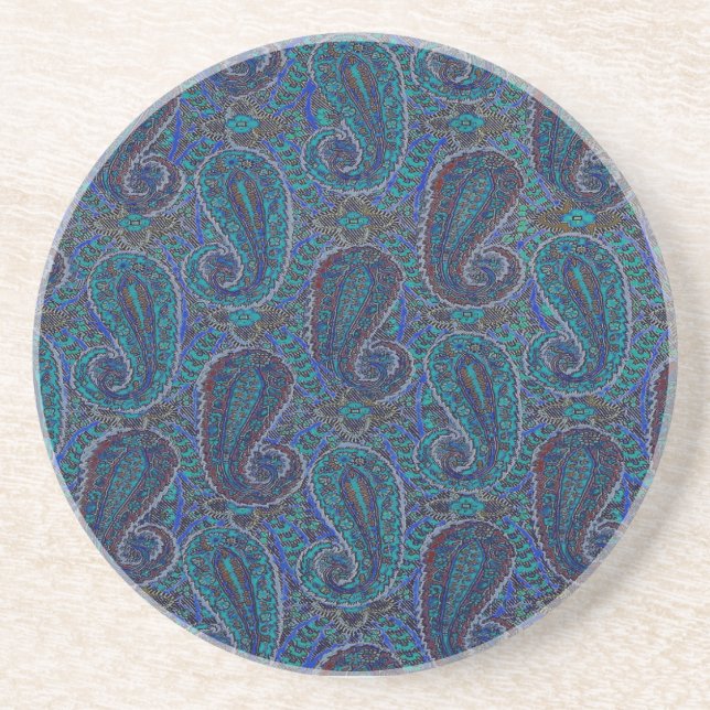 Porta-copos De Arenito Paisley Blue Indian Boho Art Pattern (Frente)