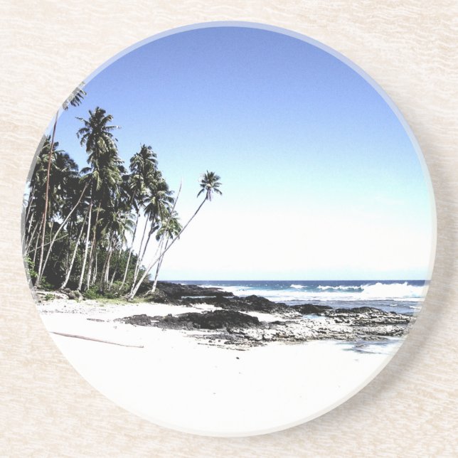 Porta-copos De Arenito Palmeiras exóticas e praia paraísa (Frente)