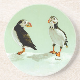 Porta-copos De Arenito Par de Aves Puffin Antárticas