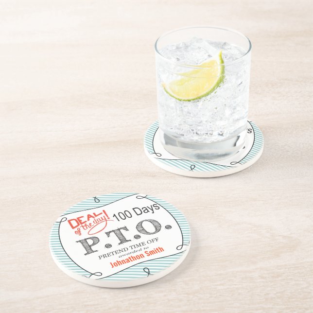 Porta-copos De Arenito Parabéns Engraçados Promovidos para Fingir o Tempo (Lateral)