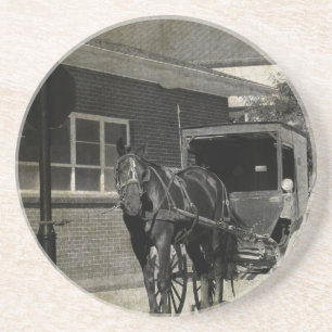 Porta-copos De Arenito Pare para um período, cavalo de Amish no sinal da