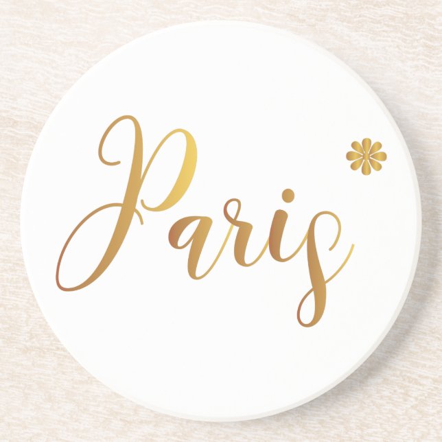 Porta-copos De Arenito Paris-em-Dourado-com-Flor (Frente)