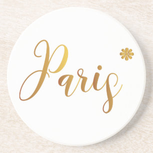 Porta-copos De Arenito Paris-no-Dourado-com-Flor