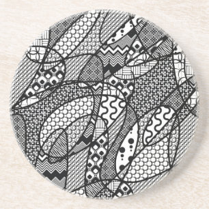 Porta-copos De Arenito Patchwork Preto e Branco Padrão 05