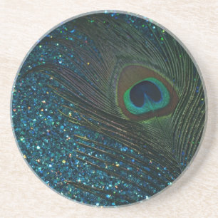 Porta-copos De Arenito Pavão Glittery do Aqua