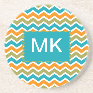 Porta-copos De Arenito Peacock Vibrant Tribal Zigzag