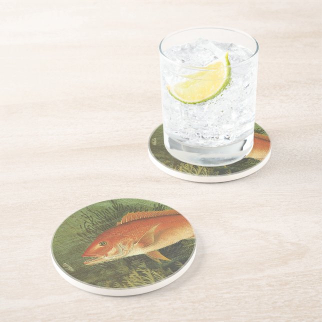 Porta-copos De Arenito Peixe-Snapper Vermelho no Oceano, Vida Marinha Vin (Lateral)