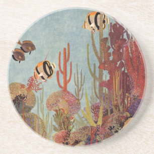 Porta-copos De Arenito Peixes do vintage no oceano, Angelfish coral