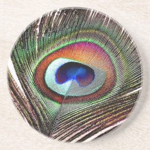 Porta-copos De Arenito Pena de cobre colorida do pavão