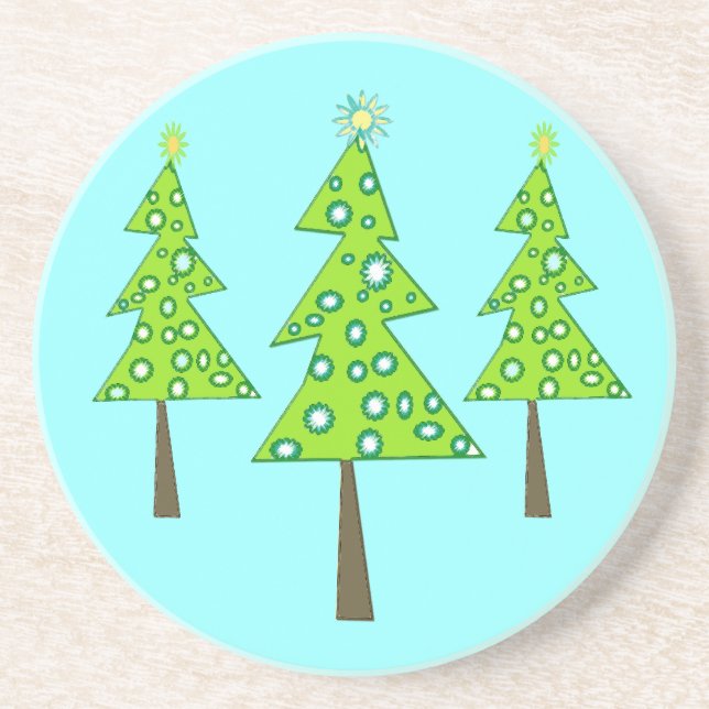 Porta-copos De Arenito Pequenas árvores felizes (Frente)