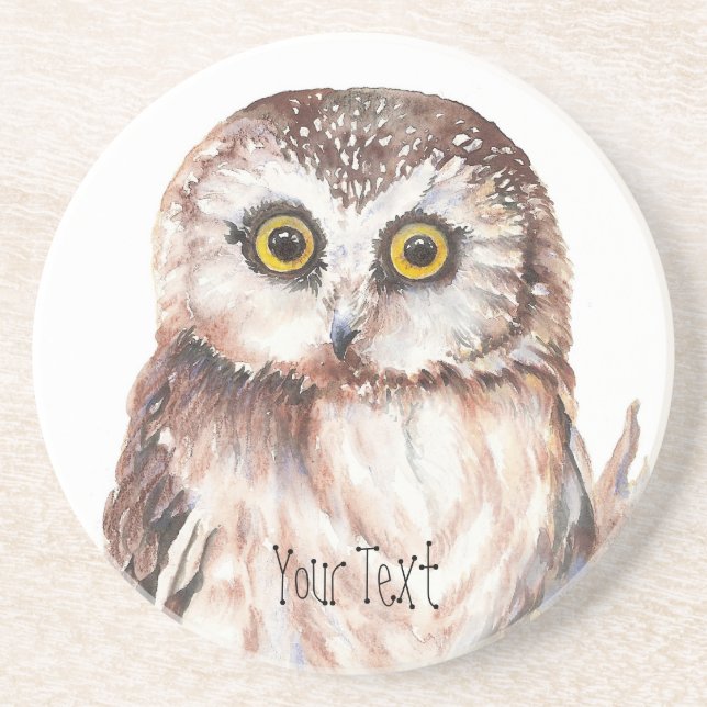 Porta-copos De Arenito Personalize com seu nome Funny Owl - Bird, Nature (Frente)