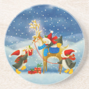 Porta-copos De Arenito Pinguim e Reindeer