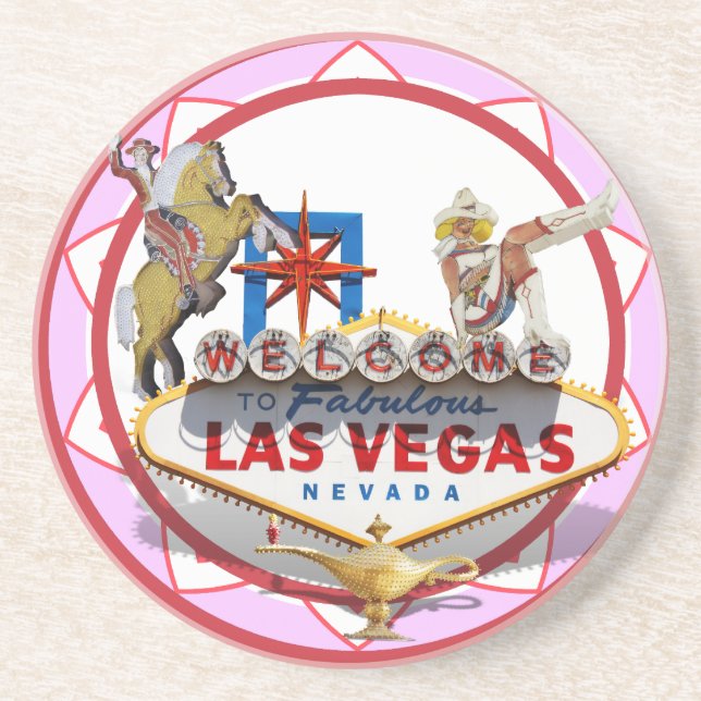 Porta-copos De Arenito Pink Las Vegas Poker Chip (Frente)