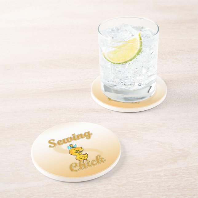 Porta-copos De Arenito Pintinho de costura (Lateral)