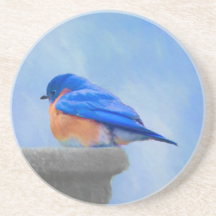 Porta-copos De Arenito Pintura Bluebird - Arte Original para Pássaros