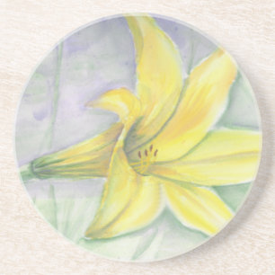 Porta-copos De Arenito Pintura com lírio amarelo no acrílico
