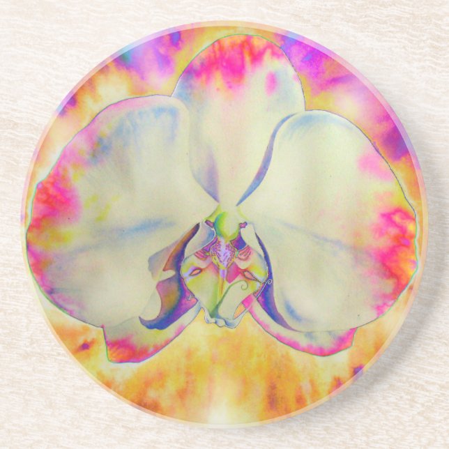 Porta-copos De Arenito Pintura de cor d'água com orquídea abstrato românt (Frente)