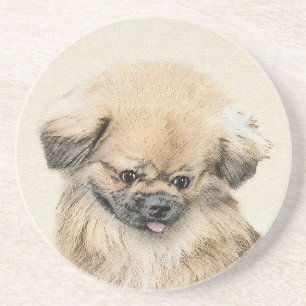 Porta-copos De Arenito Pintura em Pekingese - Arte Cachorra Original