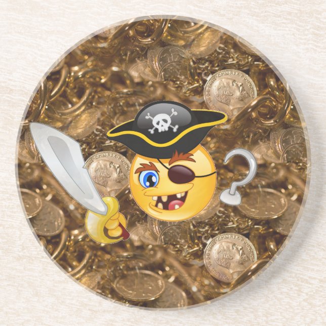 Porta-copos De Arenito pirata do tesouro emoji (Frente)