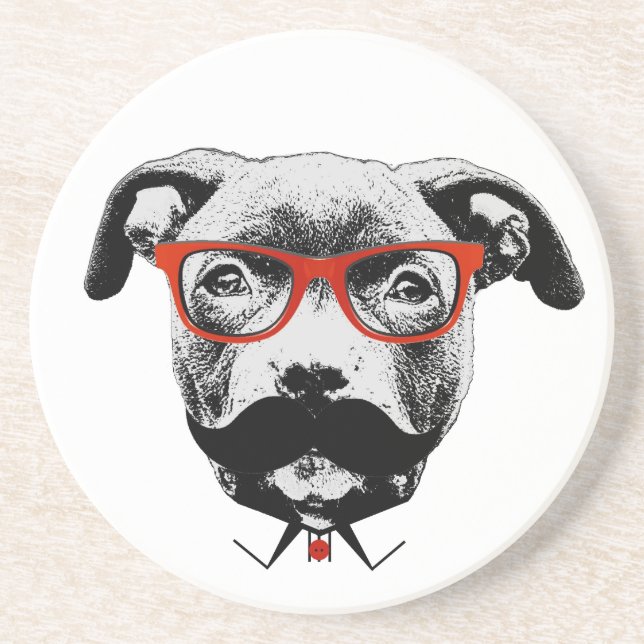 Porta-copos De Arenito Pitbull Terrier do hipster (Frente)