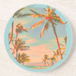 Porta-copos De Arenito PixDezines Cena de Praia Havaiana Vintage