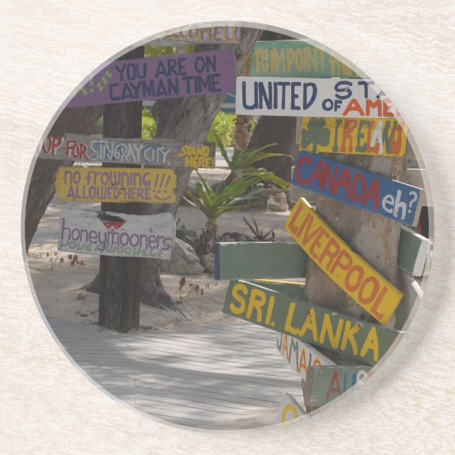 Porta-copos De Arenito Placa de Sinalização Rum Point Grand Cayman (Frente)