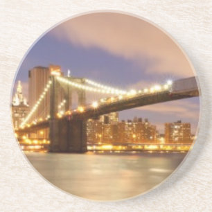 Porta-copos De Arenito Ponte de Brooklyn e Manhattan na noite