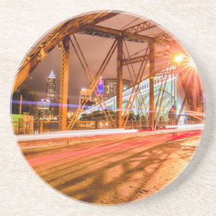 Porta-copos De Arenito ponte do centro de cleveland ohio na noite