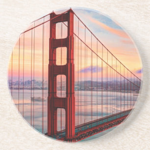 Porta-copos De Arenito Por do sol bonito do inverno em golden gate bridge