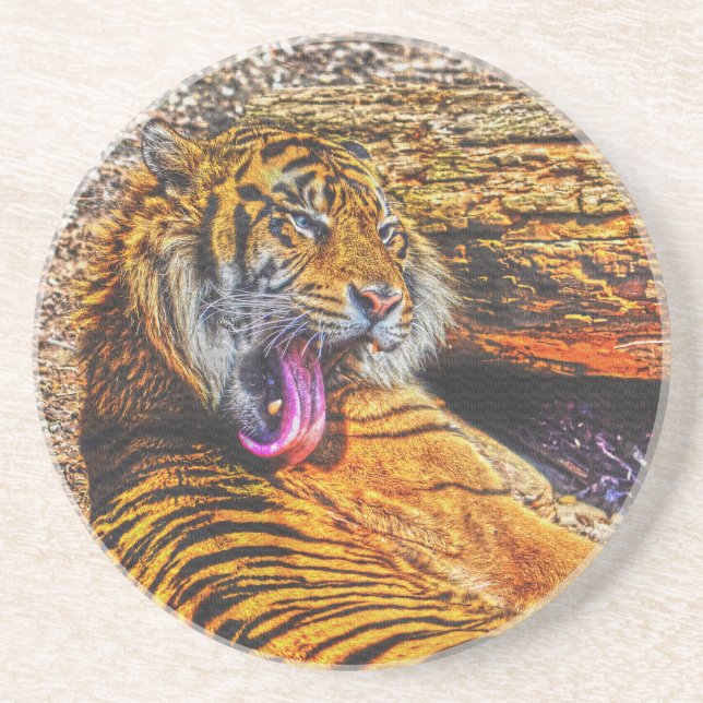 Porta-copos De Arenito Preening Sumatran Tiger Big Cat Willife Art (Frente)