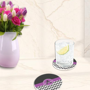 Porta-copos De Arenito Preto Chevron Roxo