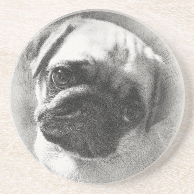 Porta-copos De Arenito Pug Puppy Dog Sketch (Frente)