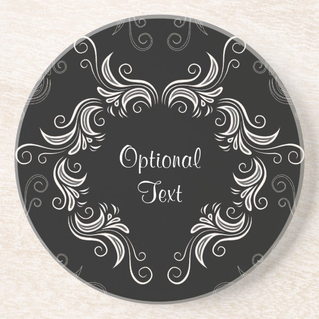 Porta-copos De Arenito Quadro de espirais preto e branco (Frente)