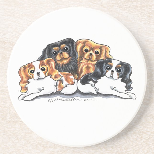 Porta-copos De Arenito Quatro Cavalier King Charles Spaniels (Frente)