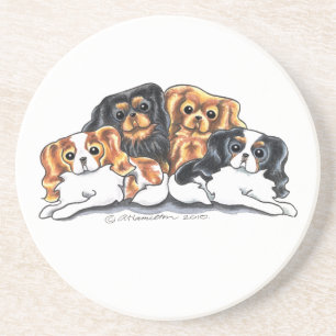 Porta-copos De Arenito Quatro Spaniels de rei Charles descuidados