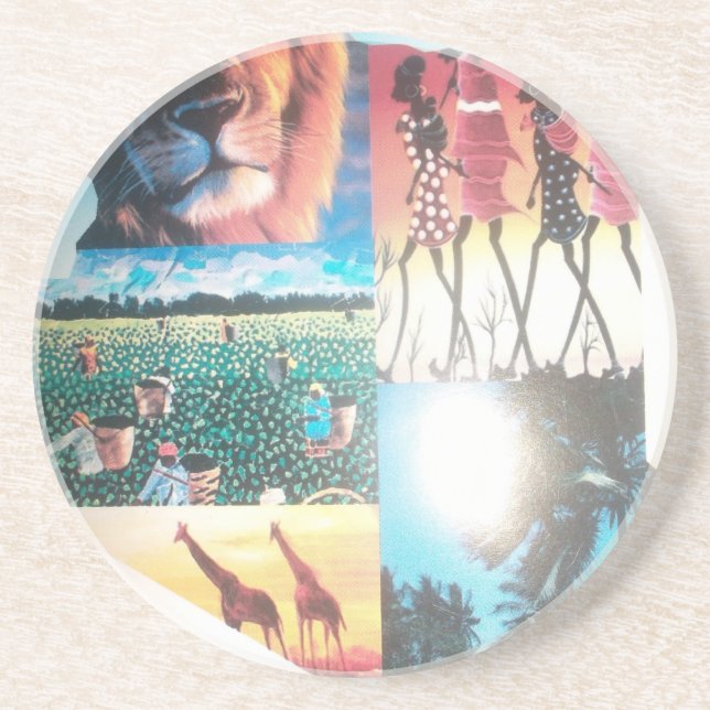 Porta-copos De Arenito Quênia: Vida Selvagem, Cultura e Praia Costeira (Frente)