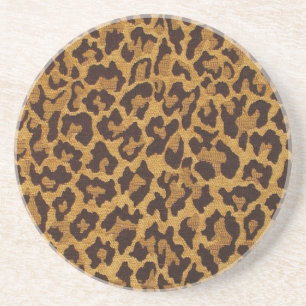 Porta-copos De Arenito RAB Rockabilly Estampa de Leopardo Marrom Dourado