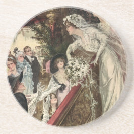 Porta-copos De Arenito Recém-casados Vintage, Noiva Vitoriana Lançando Bu