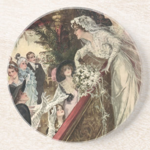 Porta-copos De Arenito Recém-casados Vintage, Noiva Vitoriana Lançando Bu