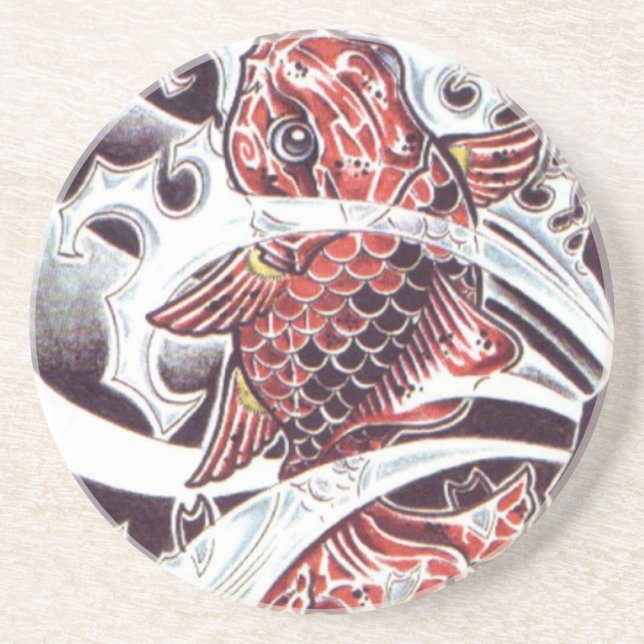 Porta-copos De Arenito Red Koi Tattoo Design (Frente)