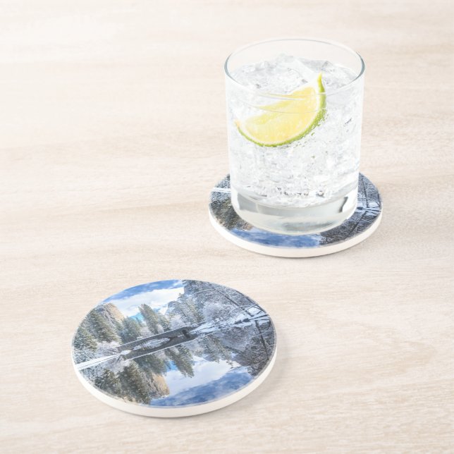 Porta-copos De Arenito Reflexão do inverno em Yosemite (Lateral)